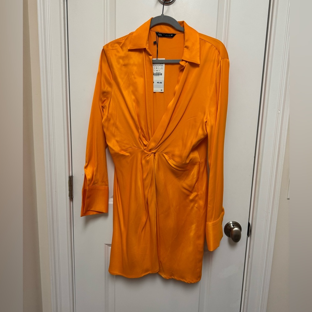 Zara Vibrant Orange Long Sleeve Dress